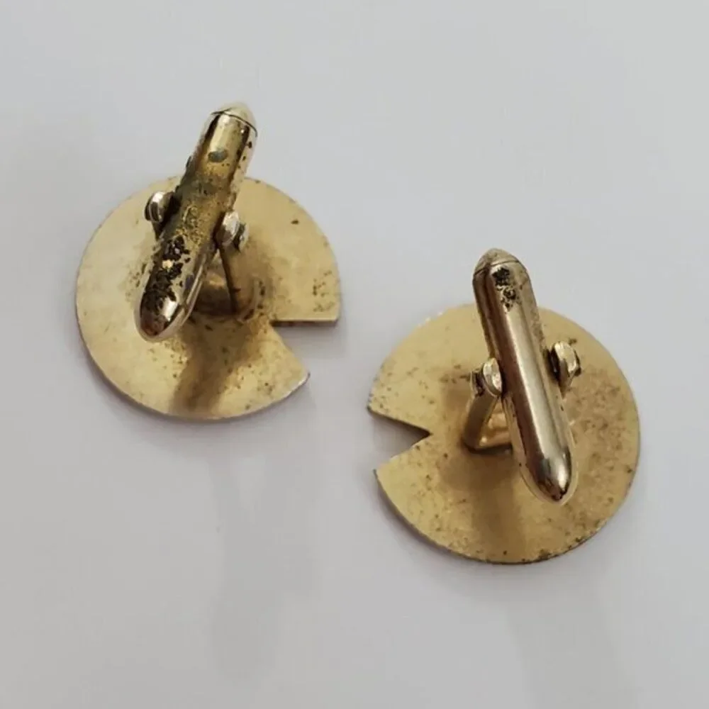 Swank Cufflinks Tribal Silver‎ Art Deco Gold Geomet